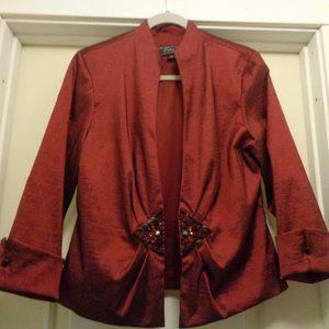 COLLECTIONS DRESSBARN DARK BURGANDY SATIN BLING DRESSY JACKET 12
